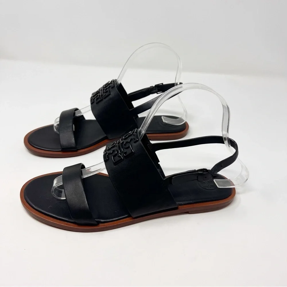 [Tory Burch] Classic Black Leather Logo Sandals